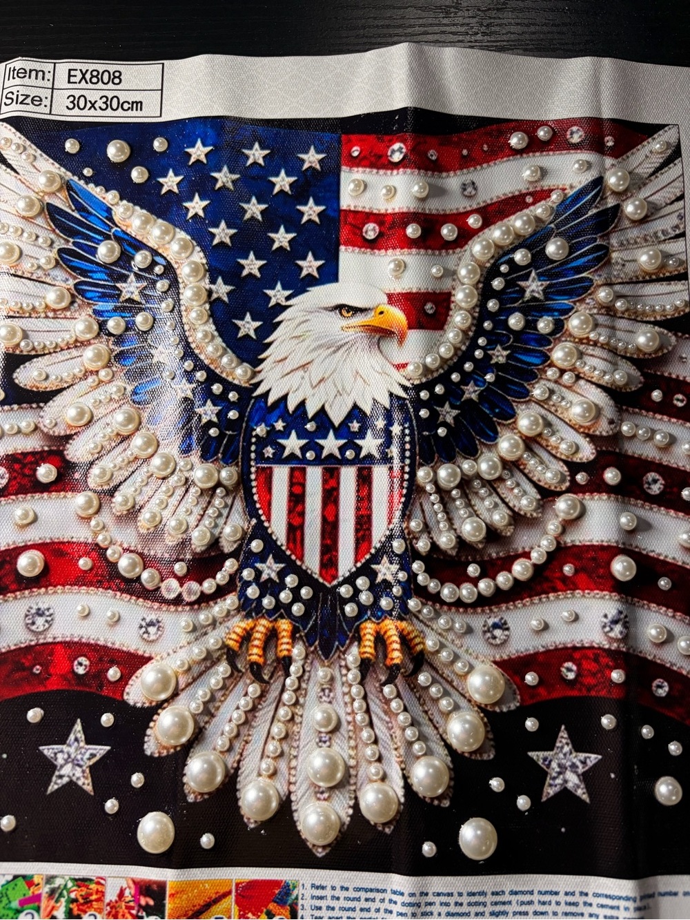 Patriotic Eagle Pearl Art - Blue, Red, White